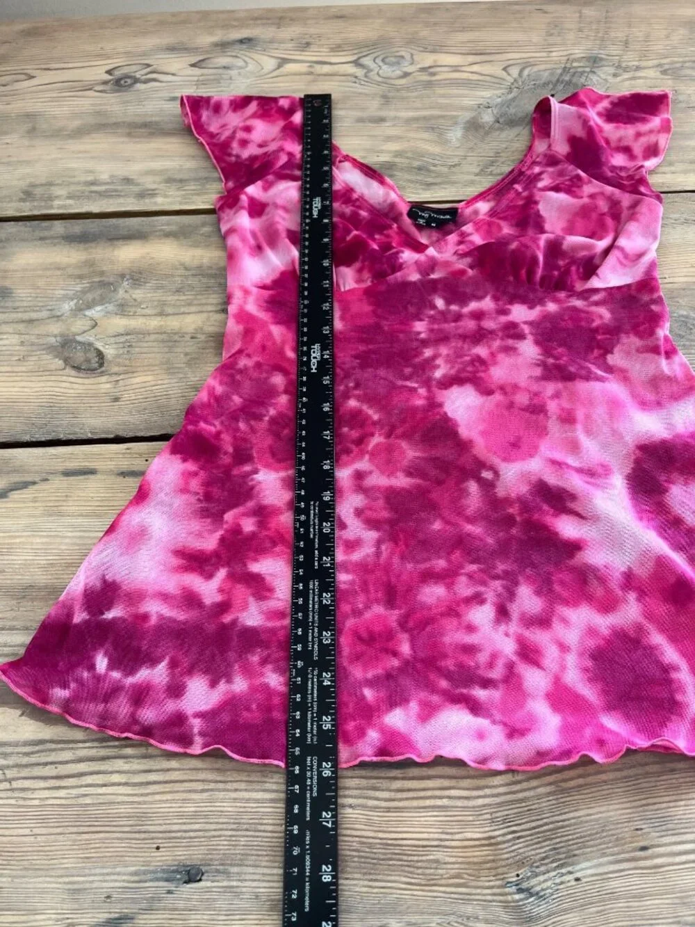Y2K My Michelle Baby Doll Blouse Juniors M Pink Tie Dye Sheer Flutter Sleeve - Picture 6 of 6